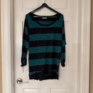 Tna Aritzia Turquoise & Black Lightweight Cotton Sweater Top Size M